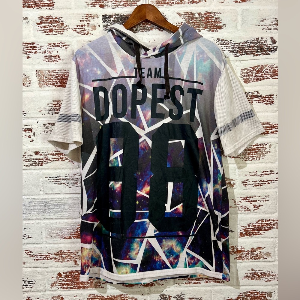 Master Piece Hooded T Shirt Jersey Short Sleeve Urban Streetwear Galaxy Geo Sz L